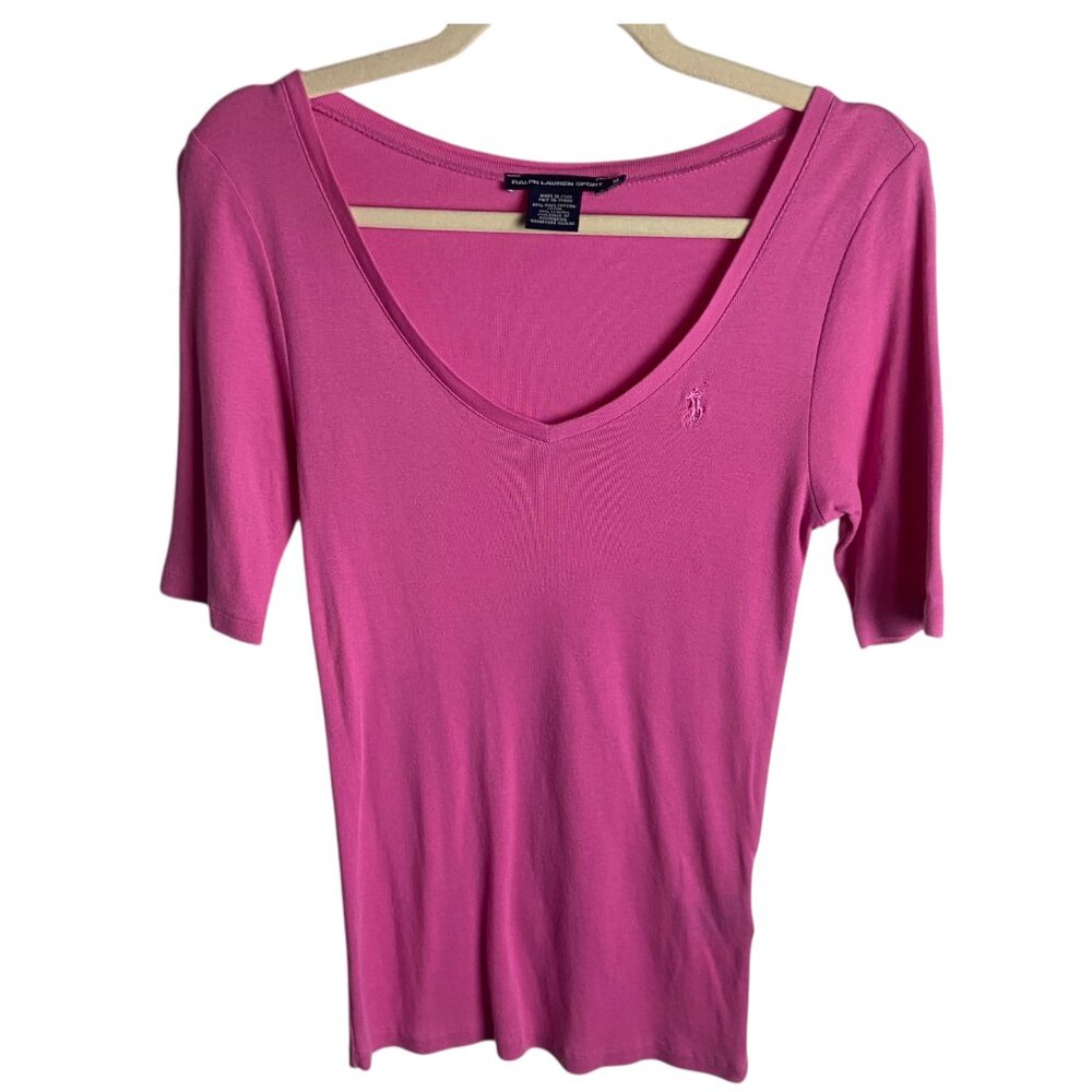 Ralph Lauren Sport Size M Pima Cotton Tee Shirt Pink Coquette Preppy Pony Logo